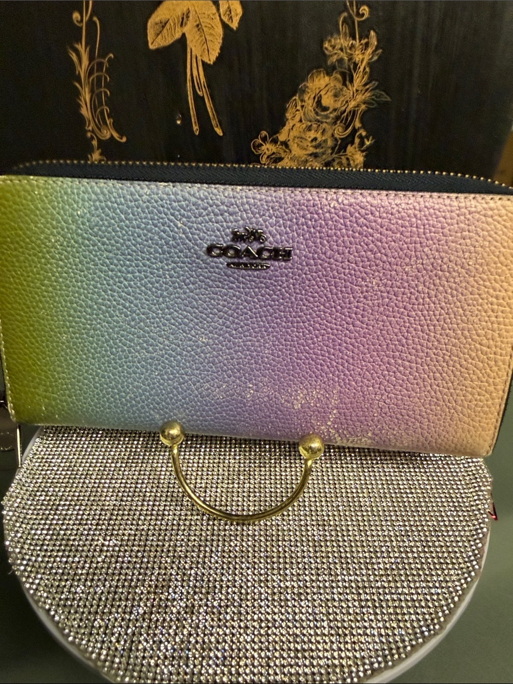 Coach Rainbow Gradient Leather Zip Wallet - Green, Blue, Purple, Pink